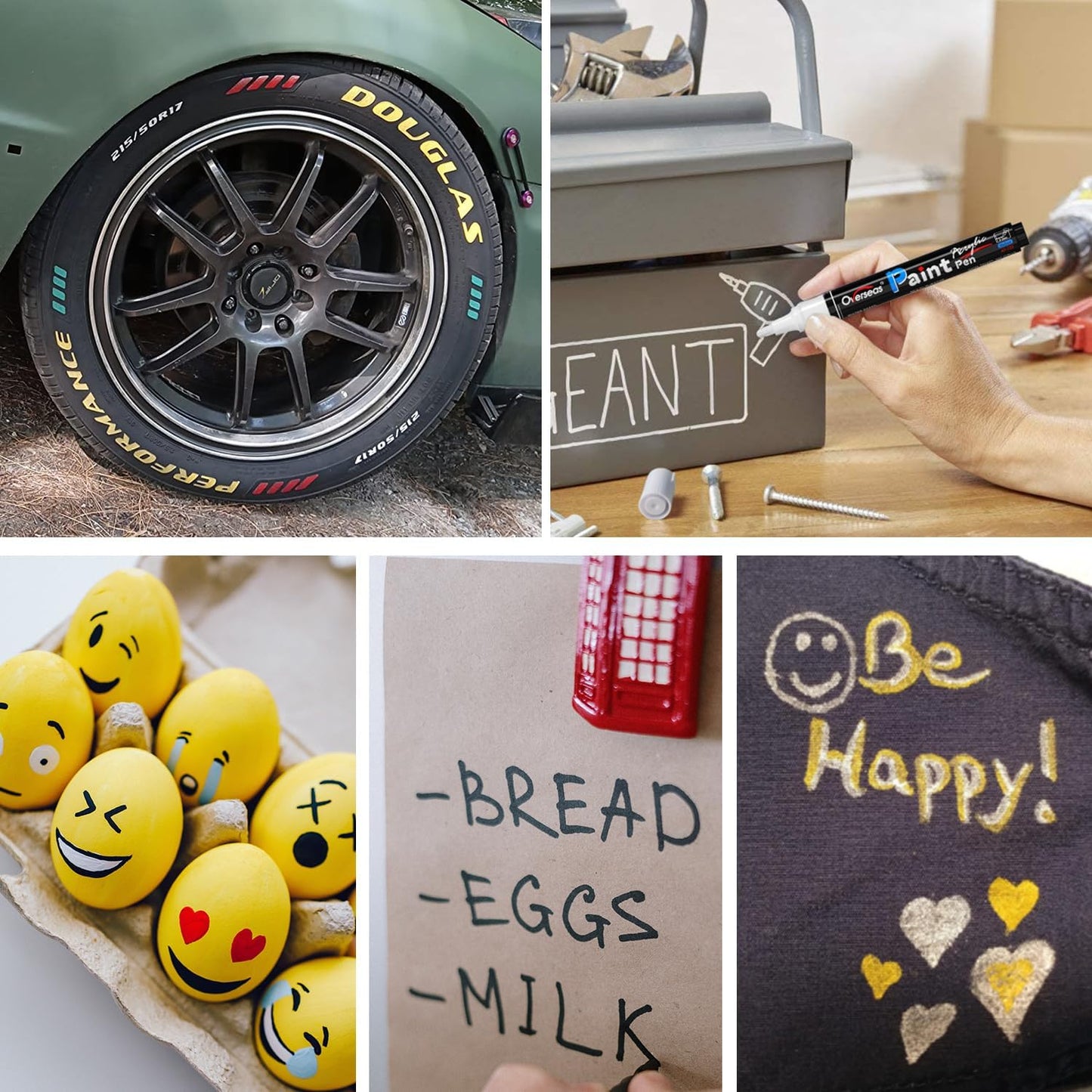 Overseas White Paint Pens - Permanent Acrylic Paint Markers 12 Pack, Water-Based, Quick Dry, Waterproof Marker Pen for Rock, Wood, Plastic, Metal, Canvas, Glass, Fabric, Tire, Mugs. Medium Tip