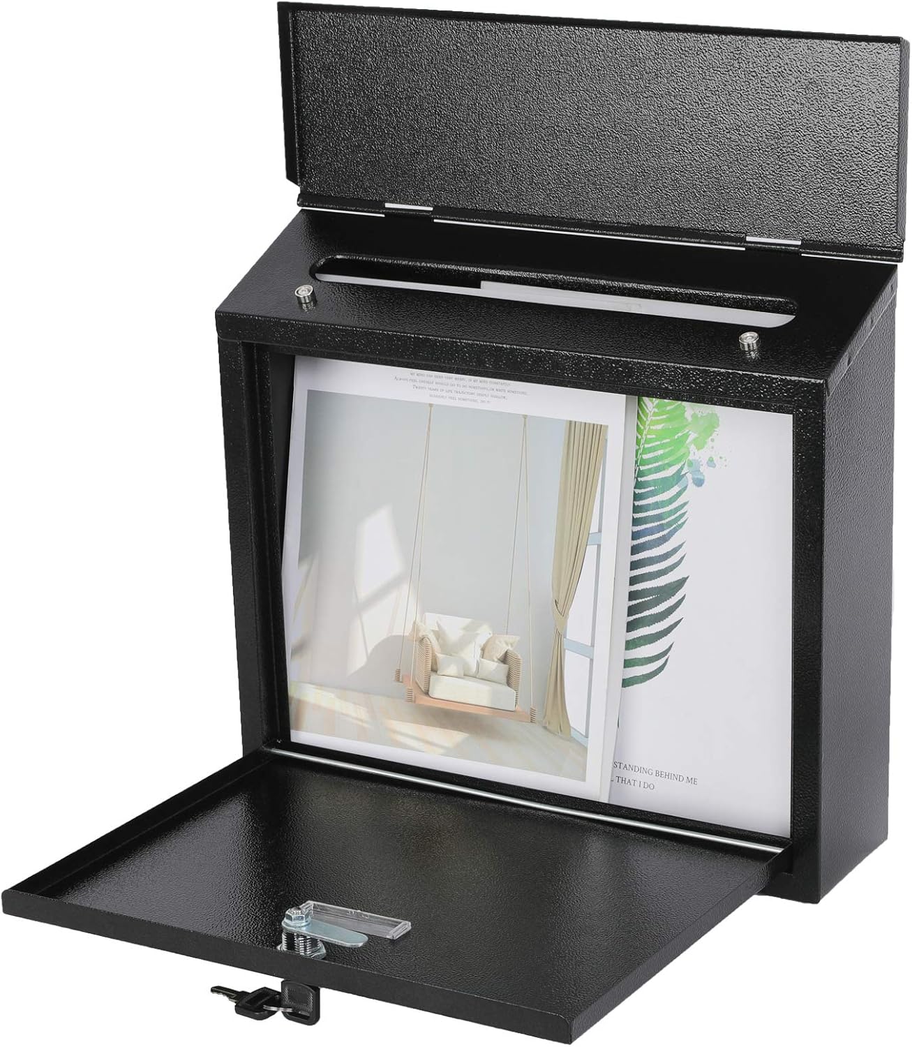 xydled Mail Boxes with Key Lock,Locking Mailbox Wall Mounted,Security Mailbox with Lock and Key,Large Capacity,Steel Cover Metal Postbox for House,14.2X 4X 12.6 Inch, Black