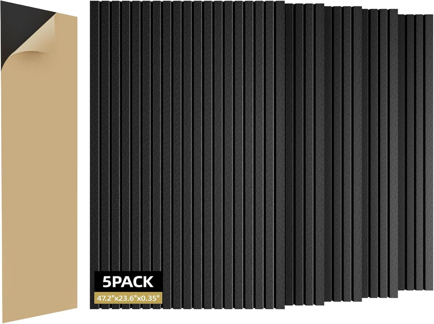 5 Pack Sound Proof Foam Panels for Walls 47.2"x23.6" Large Acoustic Panels Sound Absorbing, Self-Adhesive Soundproof Wall Panels for Home Studio, Office, Recording, Black Black