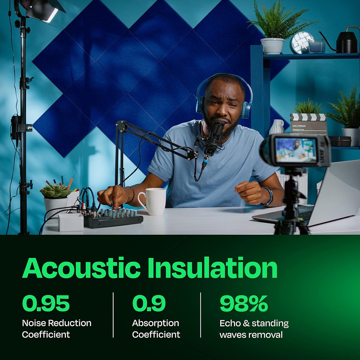 Acoustic Panels 12-Pack Soundproof Wall Panels 12"X12"X0.4" Sound Panels High Density Sound Dampening Panels - [Admiral Blue Square]