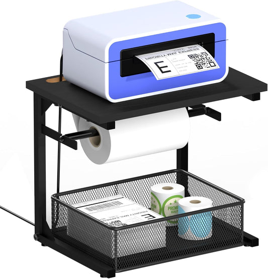 Label Holder for Rolls and Fan-Fold Labels, Shipping Thermal Label Holder with Drawer for Desktop Thermal Printer, Sticker Roll Holder, Label Printer Accessory Supplies for Home, Office Small Business