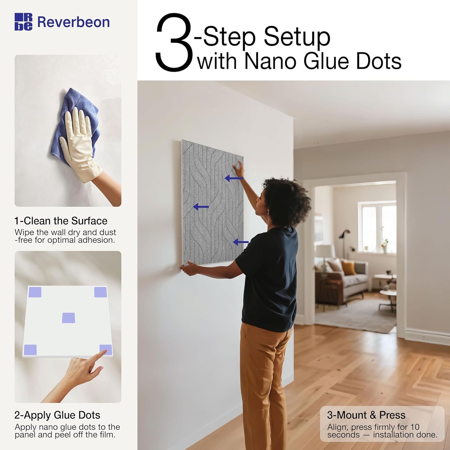 6 PCS Acoustic Panels, 23.6x23.6 Inch Sound Absorbing Panels, Decorative Acoustic Wall Panels for Recording and Home Studio, Office with Double-Sided Adhesive Tape