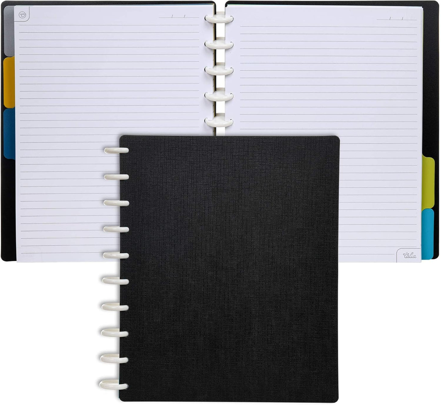Talia Discbound Notebooks, Planner, Customizable, (Black, Midsize (7.5in x 9.75in))