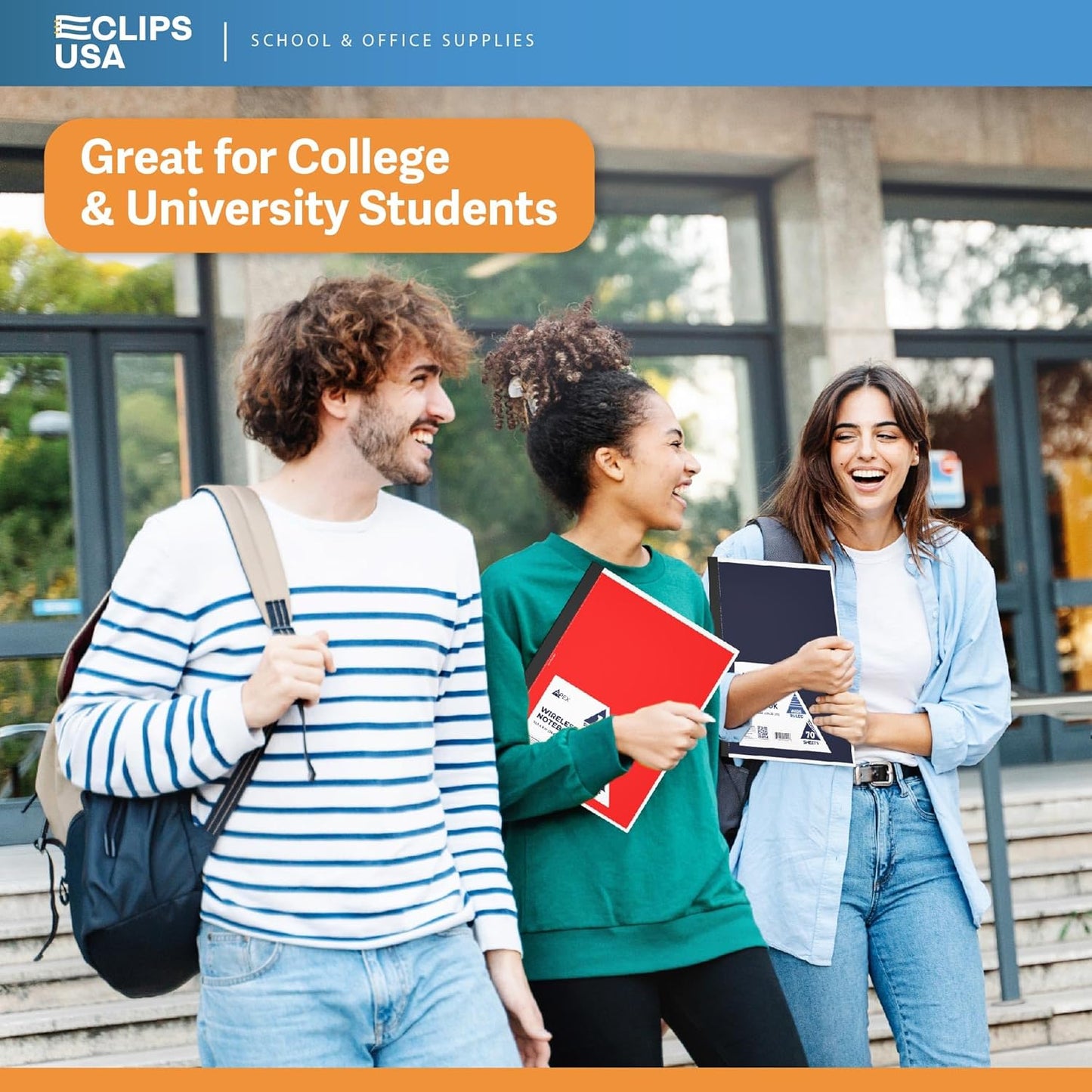 E-CLIPS USA Non Spiral Notebook, 1 Subject, College Ruled Notebook, Journal Notebook, Notebooks Bulk, School Supplies, Perforated Edges, 6 Colors, 70 Sheets (6, College Ruled)