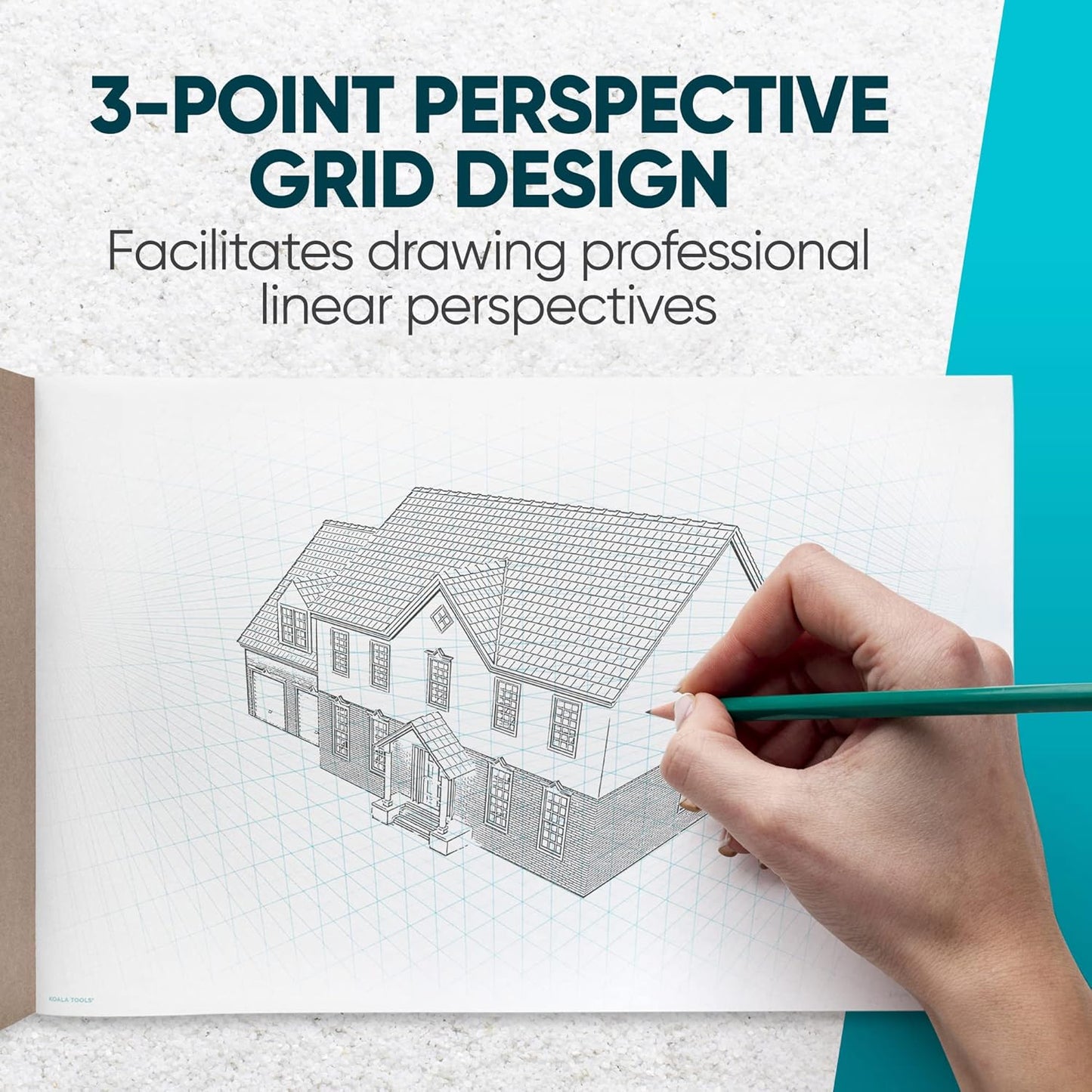 Koala Tools | Drawing Perspective (1 and 2-Point) Large Sketch Pad (3 Point - 11 x 17)