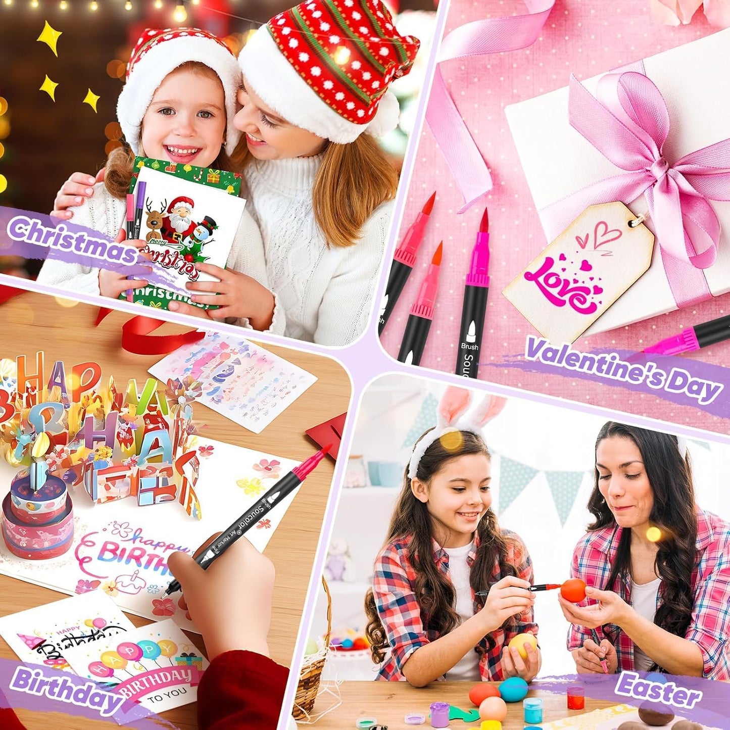 Soucolor Teacher Appreciation Gifts, College Graduation Gifts, 36 Colors Dual Tip Art Brush Markers Pens for Adult Coloring Books Kids Note taking Planner Lettering Drawing Preppy School Stuff