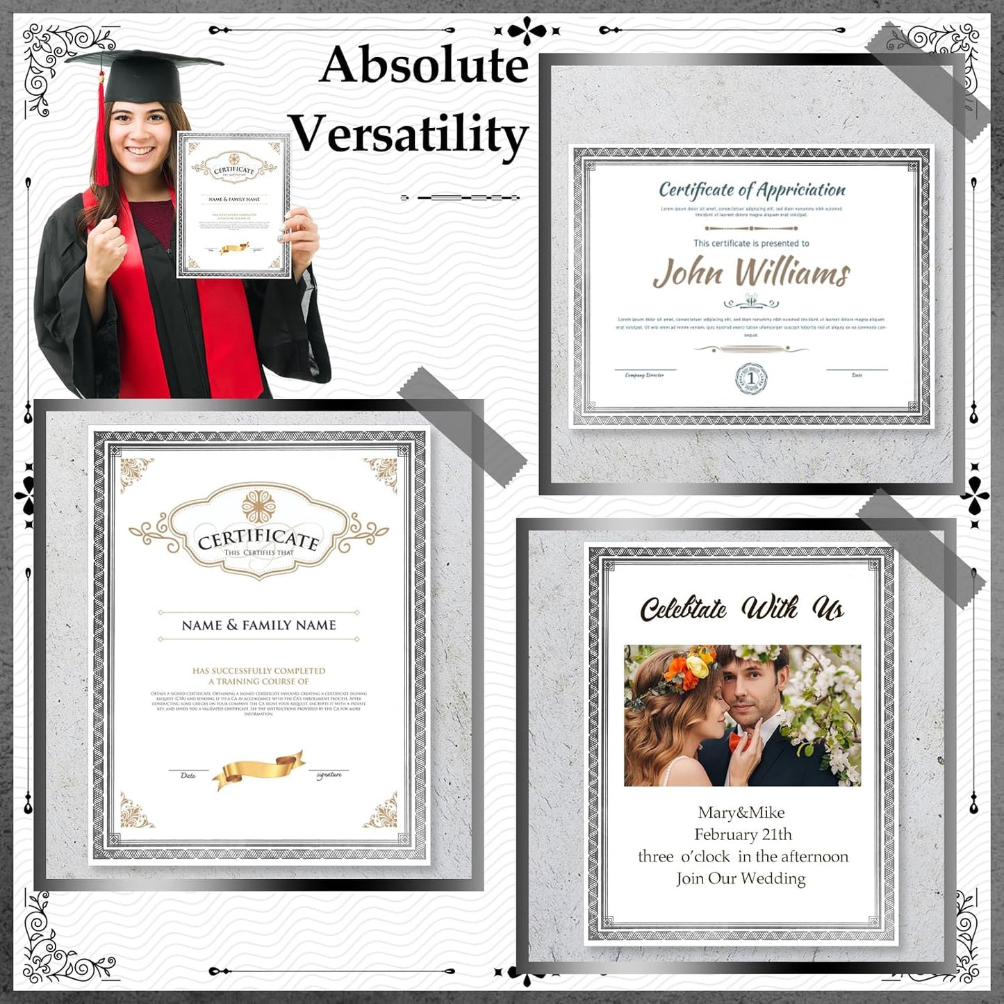 150 Sheets Certificate Paper 8.5 x 11 for Printing Blank Award Certificate for Graduation Diploma Achievement Participation Award Document(Silver)