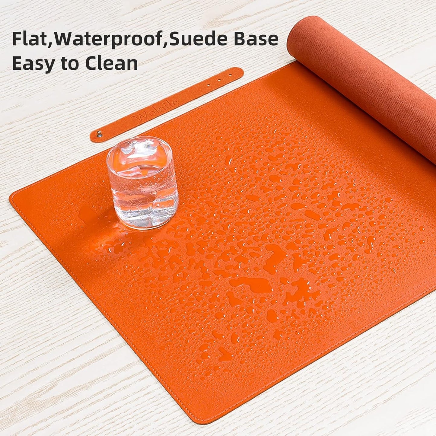 PU Leather Desk Pad Blotter,Waterproof Orange Office Desk Mat for Women,Non-Slip Writing Desk Protector Large Mouse Pad,36x17inch