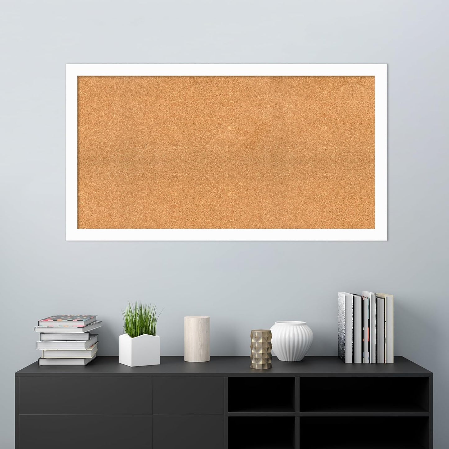 Amanti Art Natural Cork Board for Wall, 29x53 Vision Board with White Frame, Oversize Corkboard Office Decor for Home Organization, Casual Corkboard Pinboard to Display Items for Home Organization in