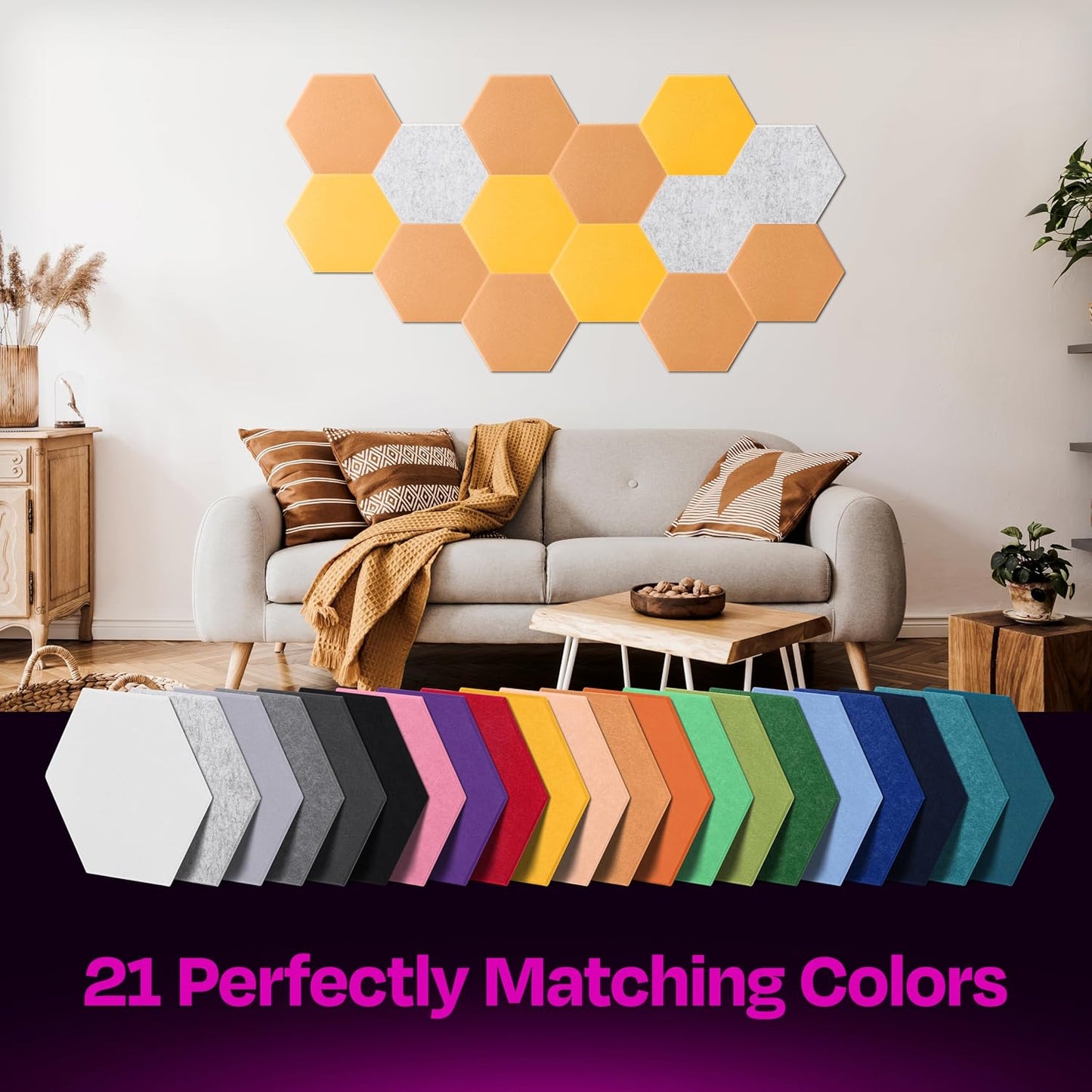 Acoustic Panels 12-Pack Soundproof Wall Panels 12"X10.4"X0.4" Sound Panels High Density Sound Dampening Panels - [70'S Orange Hexagon]