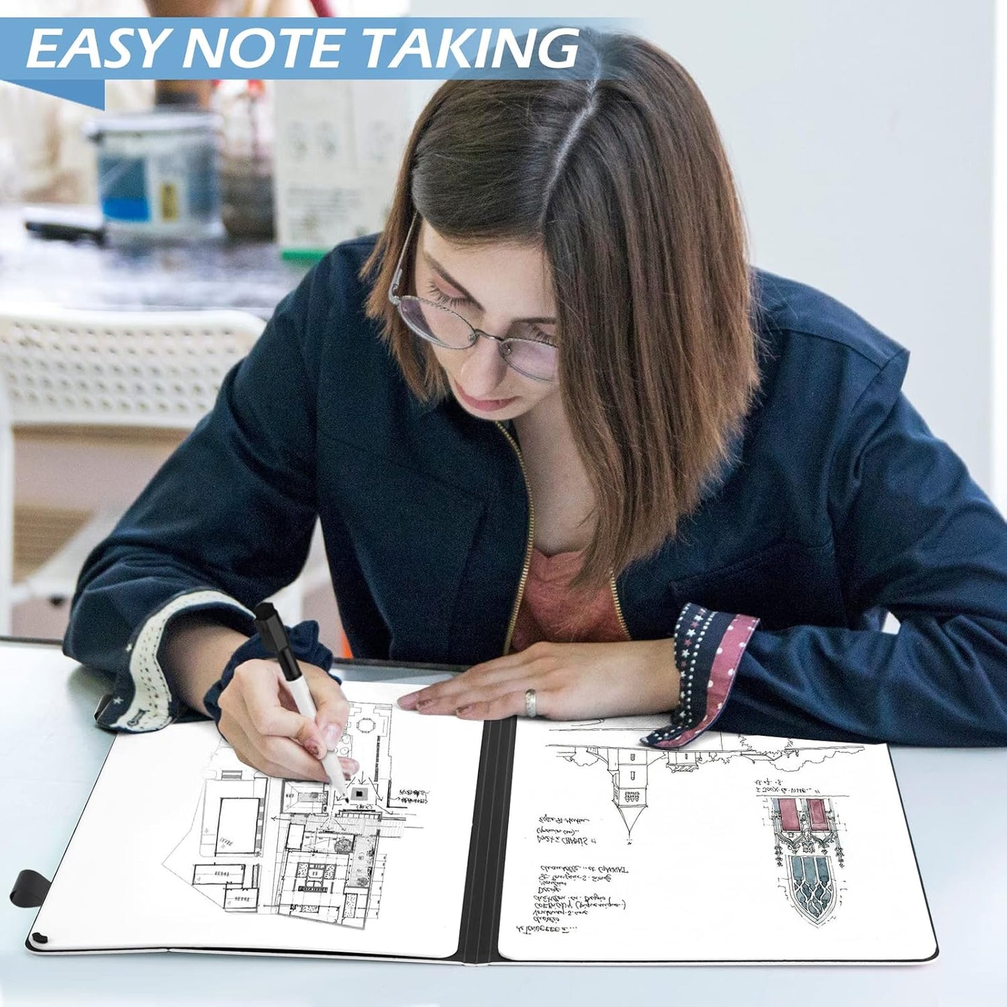 Mini Whiteboard 12"x9" Small White Board Dry Erase, Erasable Notebook Foldable Desk Whiteboard Holder Dry Erase Board, Office, Home, Travel, School, Portable (Blue)