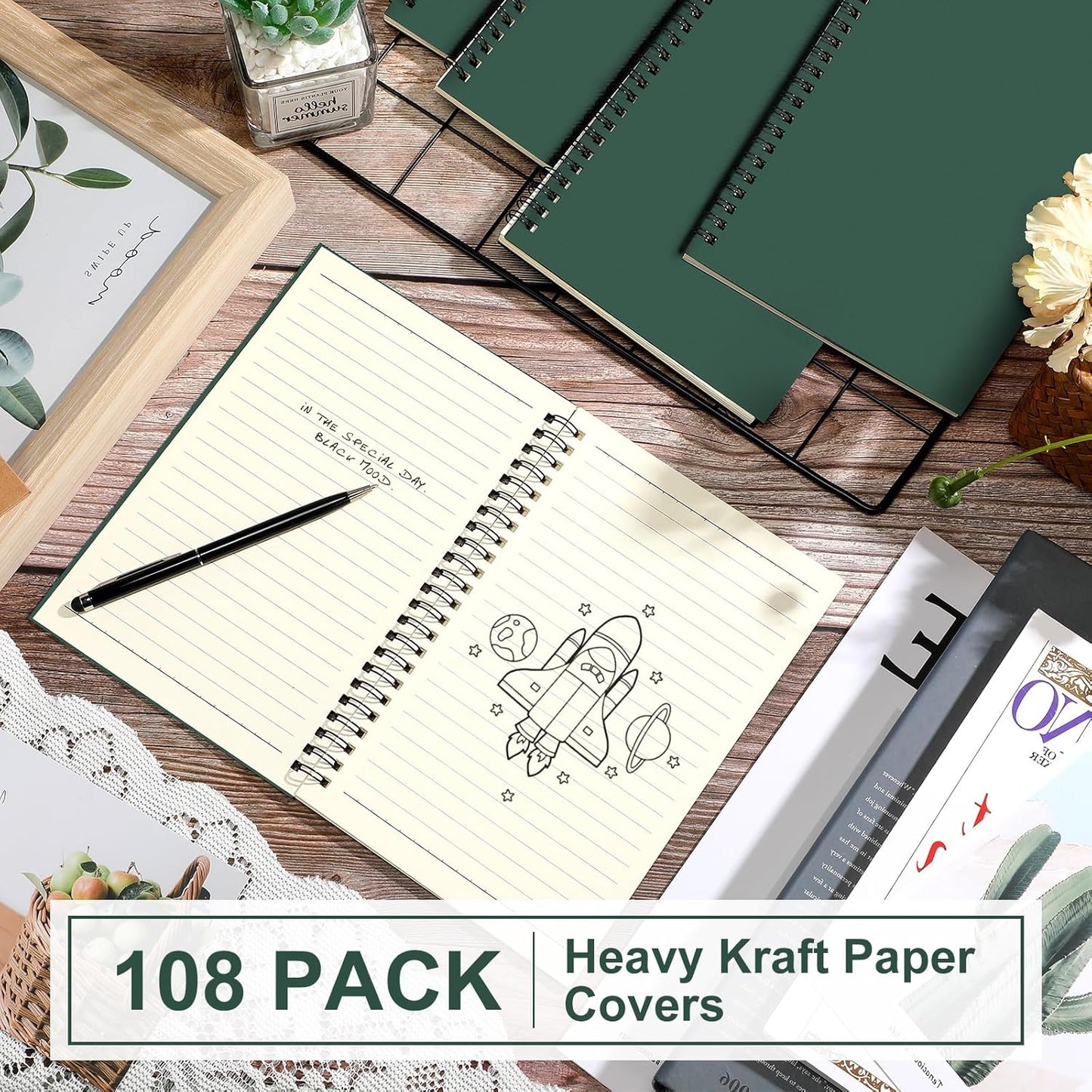 Yahenda Spiral Notebook Bulk A5 Journal Lined 8.3'' x 5.5'' Writing Composition Paper Small Notepad Subject Notebook for Students Office Business Back to School Supplies(Deep Green,108 Pcs)