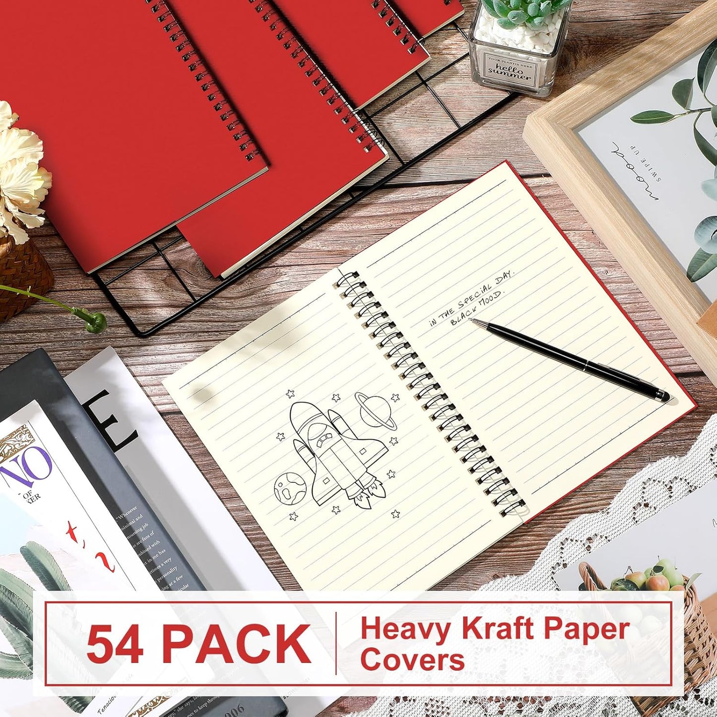 Yahenda Spiral Notebook Bulk A5 Journal Lined 8.3'' x 5.5'' Writing Composition Paper Small Notepad Subject Notebook for Students Office Business Back to School Supplies(Red,54 Pcs)