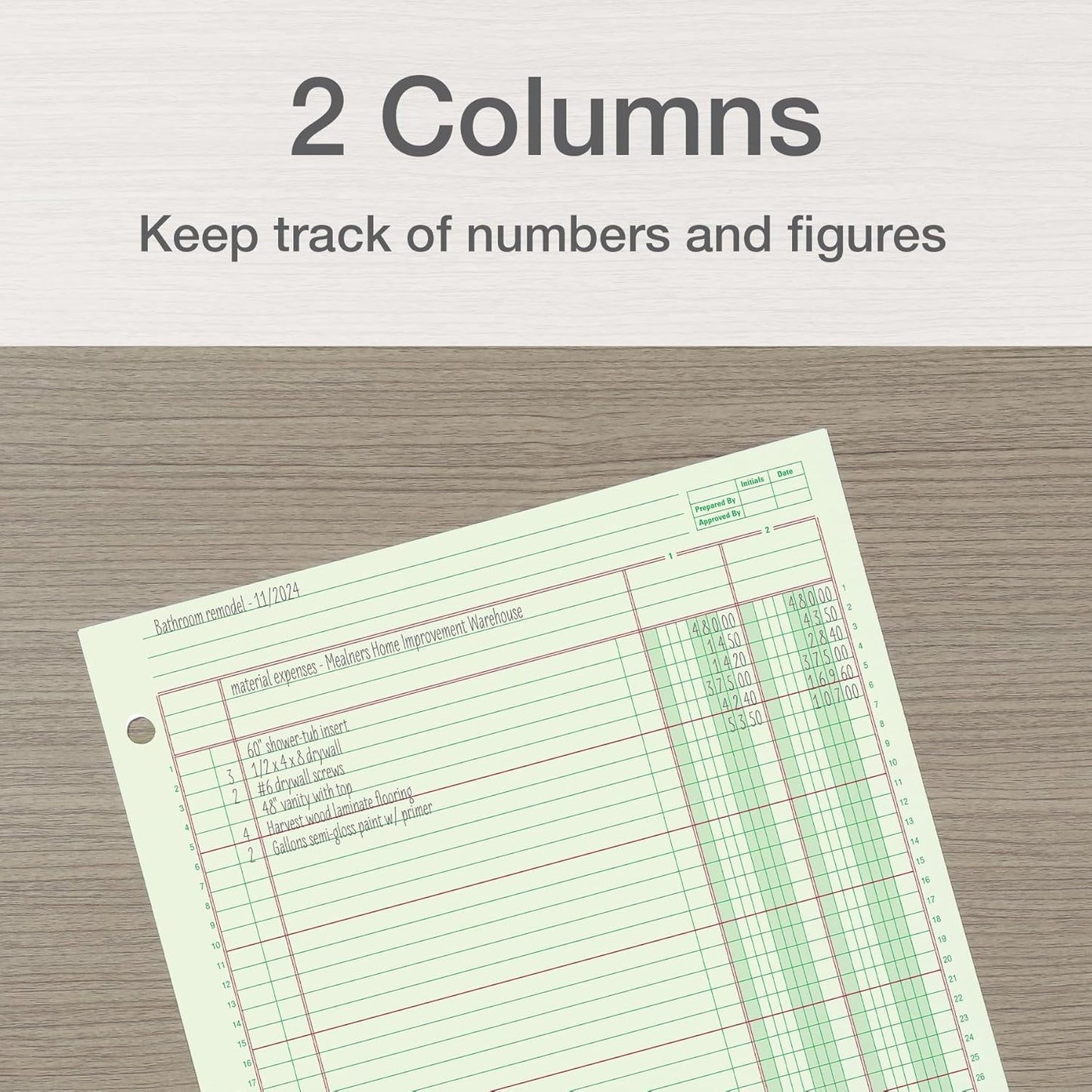 Adams Columnar Analysis Pad, 2 Column Ledger, 8.5" x 11", 100 Pages (50 Sheets), Green, 3 Hole Punch, for Accounting, Bookkeeping & Data (ACP85112)