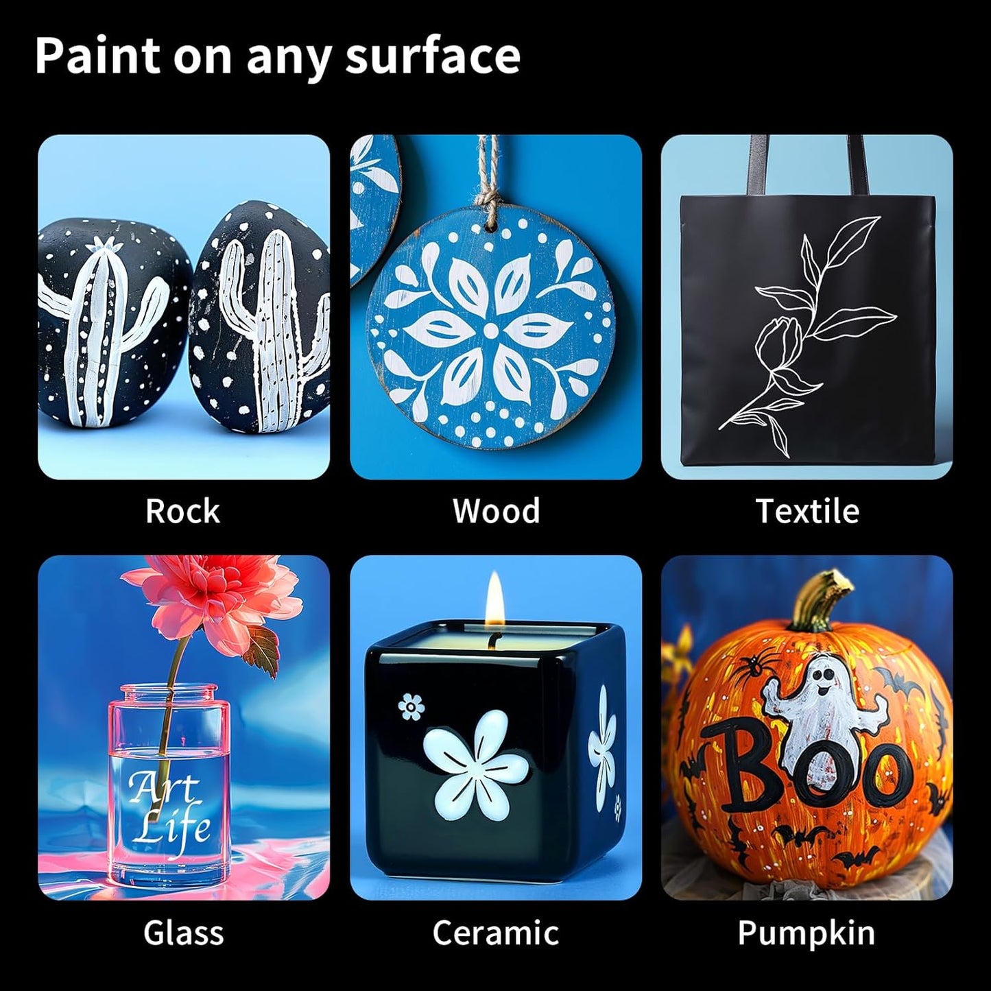 NAWOD 6 White Acrylic Paint Pens - Dual Tip (Fine 1mm + Dot 5mm) Permanent Markers for Rock, Fabric, Canvas, Ceramic, Glass, Wood, Paper, Labeling, Drawing, DIY Crafts