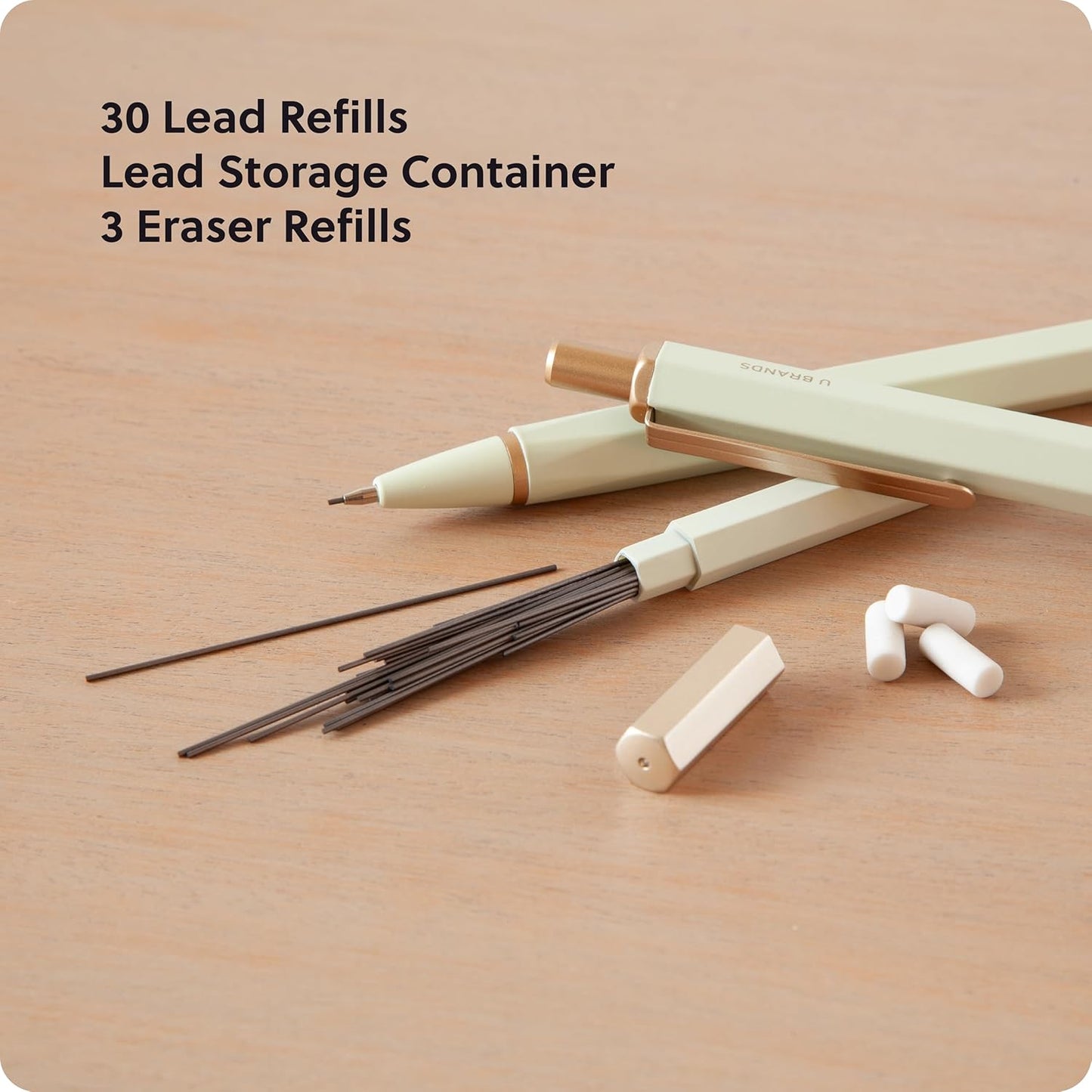 U Brands Cambria Mechanical Pencils, Set of 2, Sage Green, Soft Touch, Medium (0.7 mm) Point, Lead and Eraser Refills