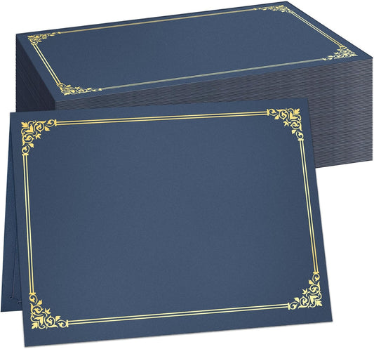 SUNEE Certificate Holders, 50 Packs Navy Blue Diploma Holders, Certificate Covers with Gold Foil Border for Letter Size 8.5 x 11 Certificate Paper, Cardstock, Award, Graduation, Documents