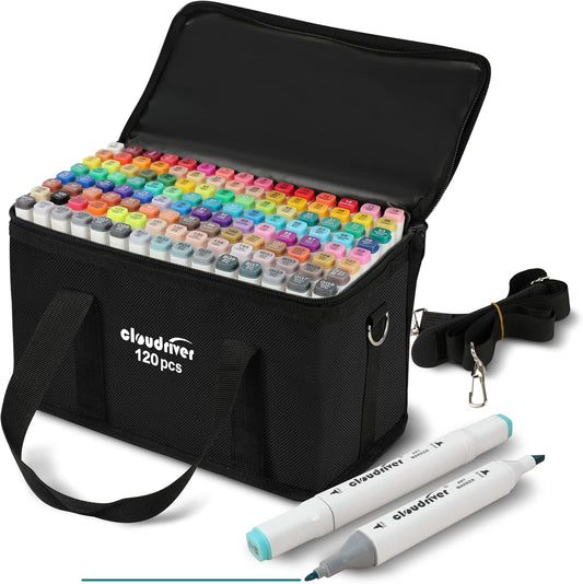 cloudriver 120 Colors Alcohol Markers, Dual Tip Permanent Art Marker For Adults, Alcohol Based Markers Set For Coloring Drawing Sketching