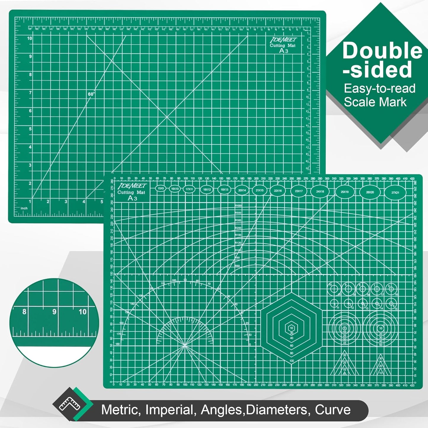 Self Healing Cutting Mat, Density-upgraded 18inch x 12inch Sewing Mat for Crafts, 5-Ply Rotary Cutting Board Double-sided for Cutting Quilting Modeling Projects, Green
