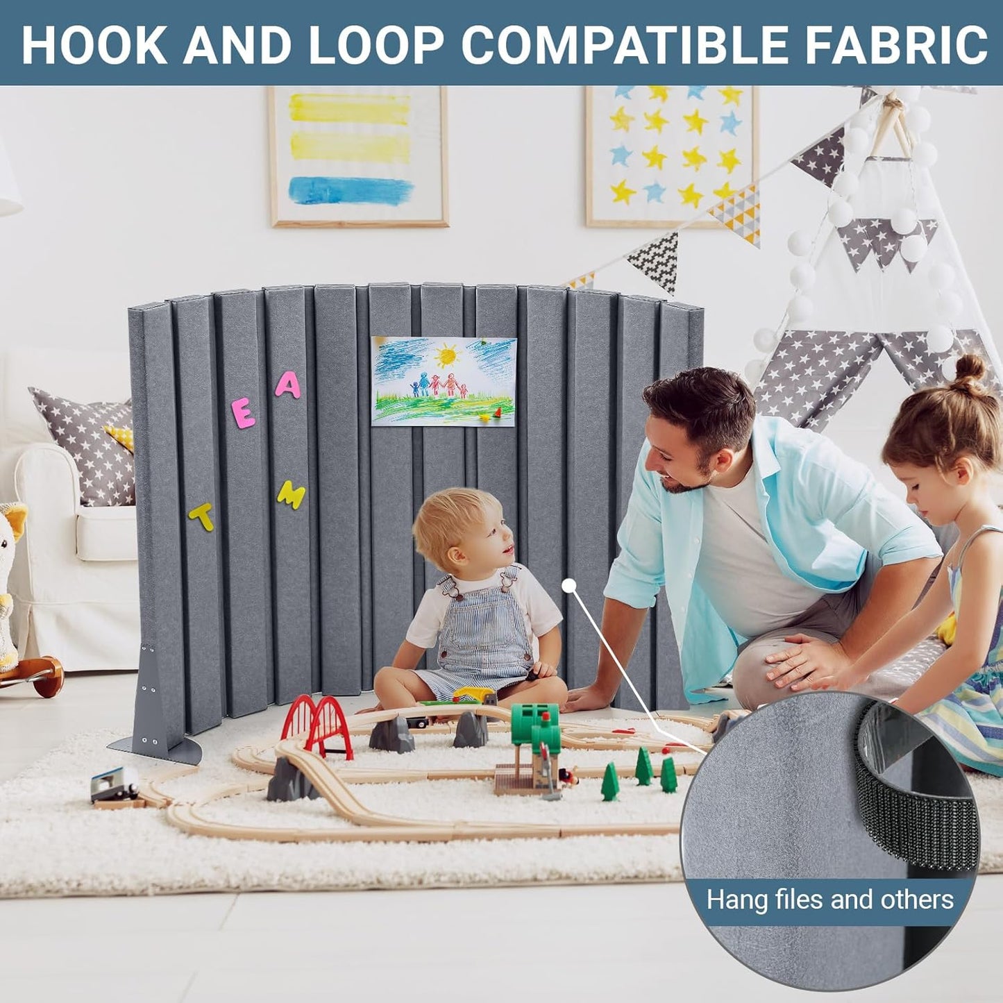 Soundproof Room Divider Panel, Foldable Acoustic Partition Wall with Stand and Straps, Freestanding Privacy Screen for Office Study Bedroom Studio Library, Grey(48" X 6')