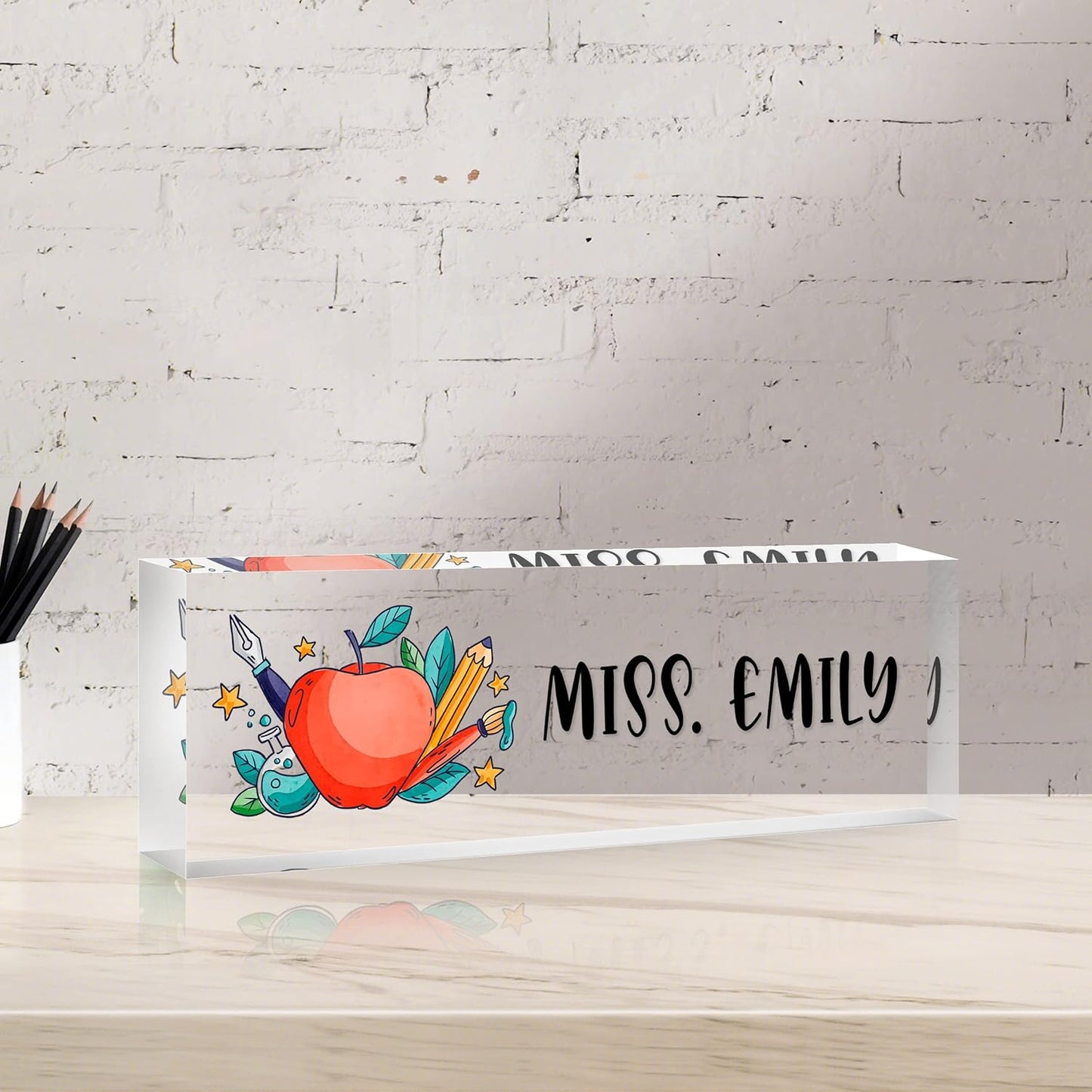 Desk Name Plate Personalized, Premium Clear Teacher Acrylic Desk Name Plate, Personalized Name Plate for Desk, Office Decor for Women or Men Coworkers, Boss, Employee, Teacher