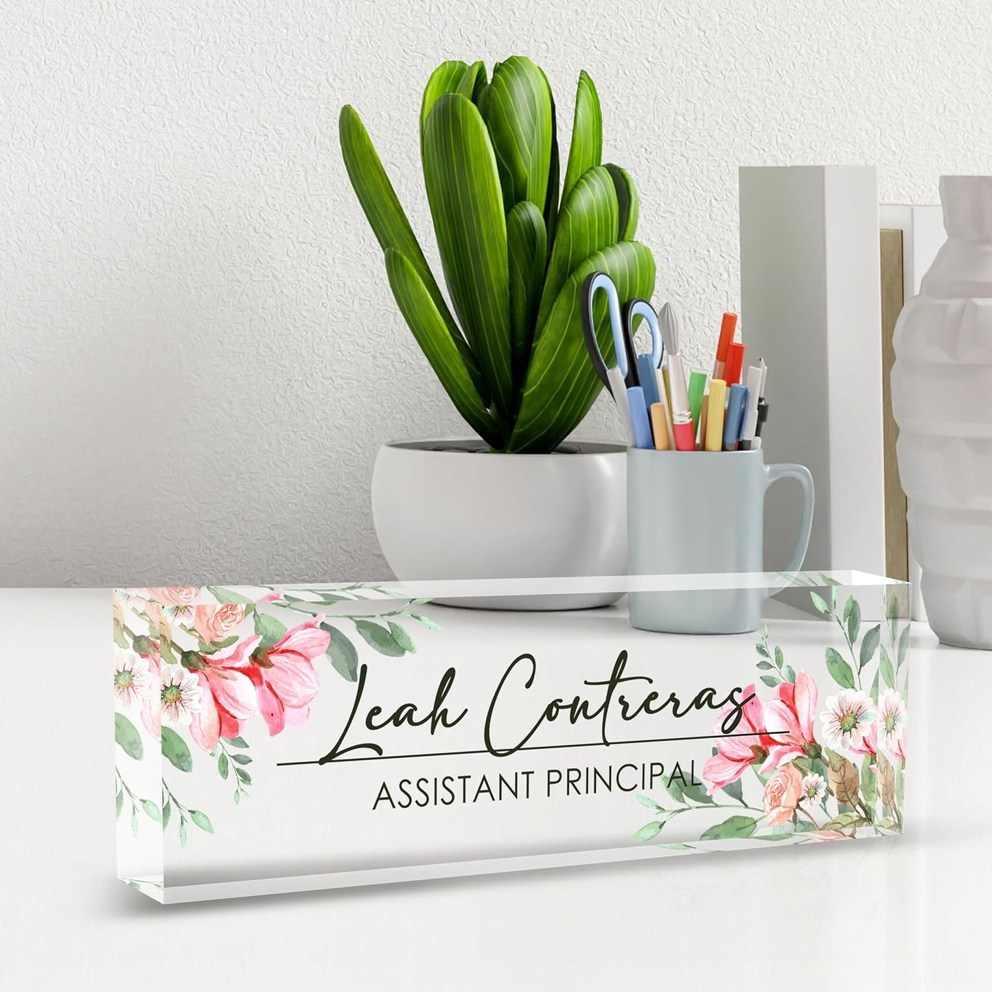 Desk Name Plate Personalized, Custom Name Plate for Desk, Office Desk Decor for Women and Men, Employee Appreciation Gifts Office Gifts for Boss, Manager, Teacher, Nurse (Tender Flower)