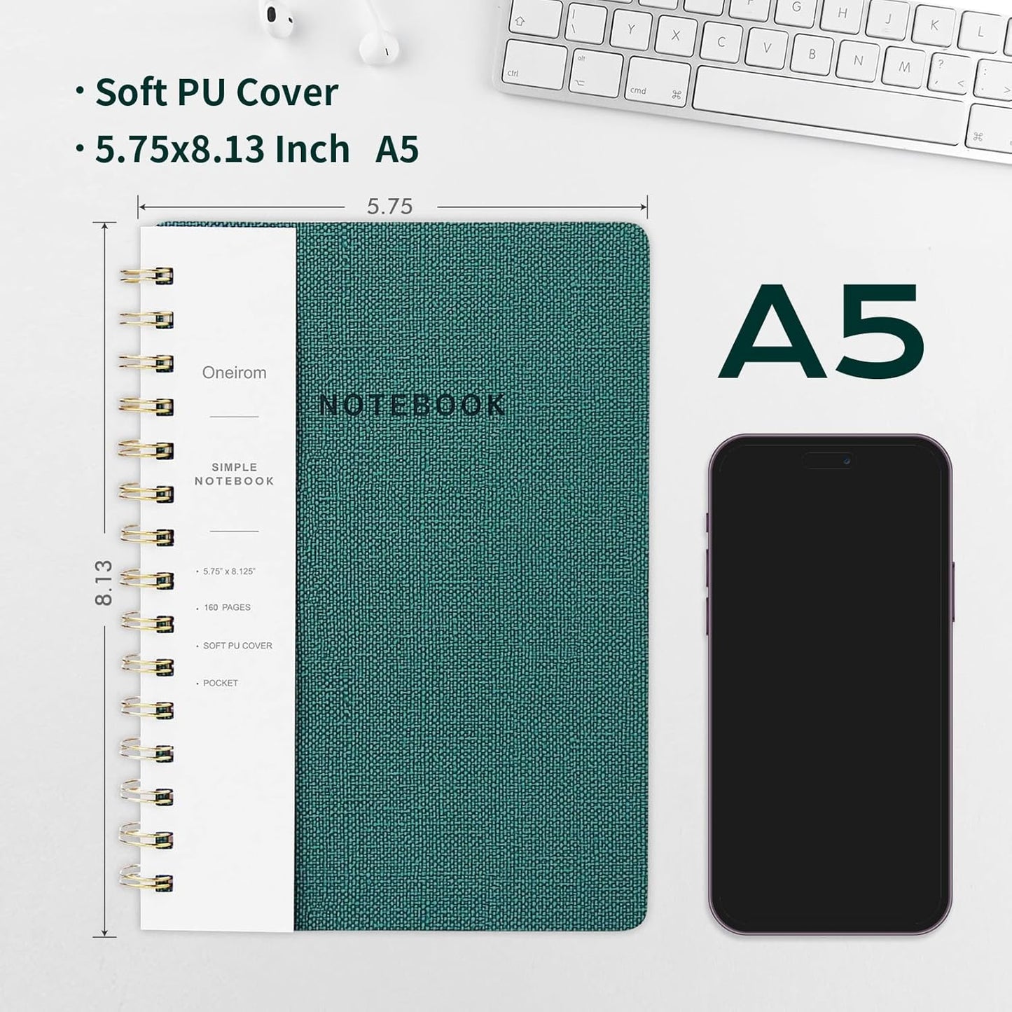 Lined Spiral Notebook College Ruled A5 Journal Book for Note Taking, 160 Pages Writing Journal for Office and Home School Supplies 5.75 x 8.125 inch (6pack-3Green/3Black)