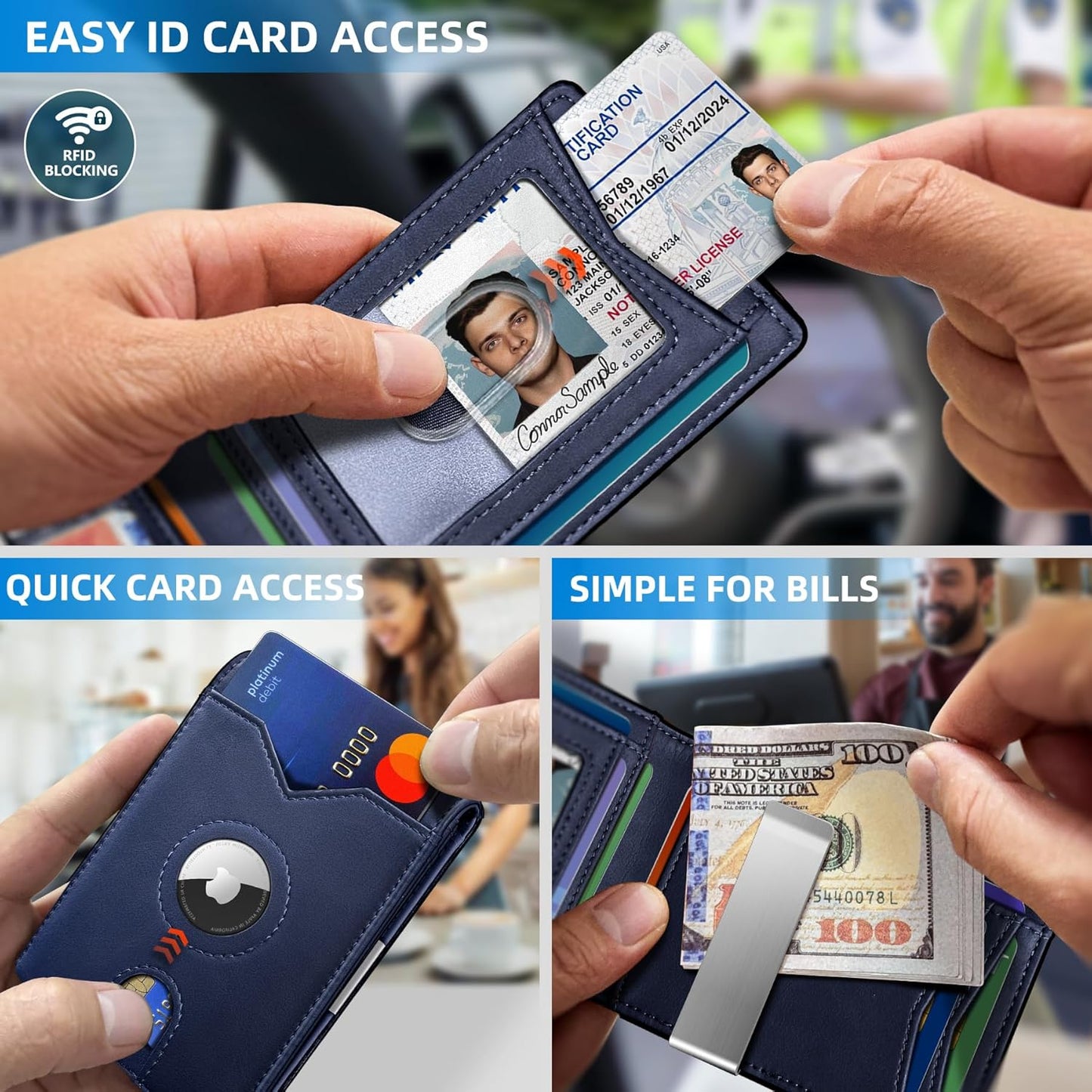 Airtag Wallet for Men,with Money Clip 11 Cards Slim Front Pocket Leather RFID Blocking Wallet with Gift Box