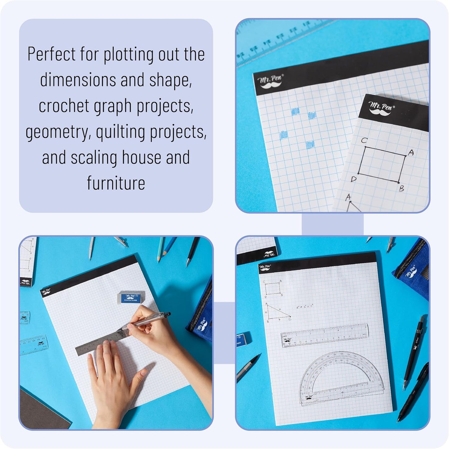 Mr. Pen- Graph Paper, 24 Pack, 30 Sheets/Pack, 8.5"x11", 4x4 (4 Squares Per Inch), Math Graph Paper Pad, Computation Pads