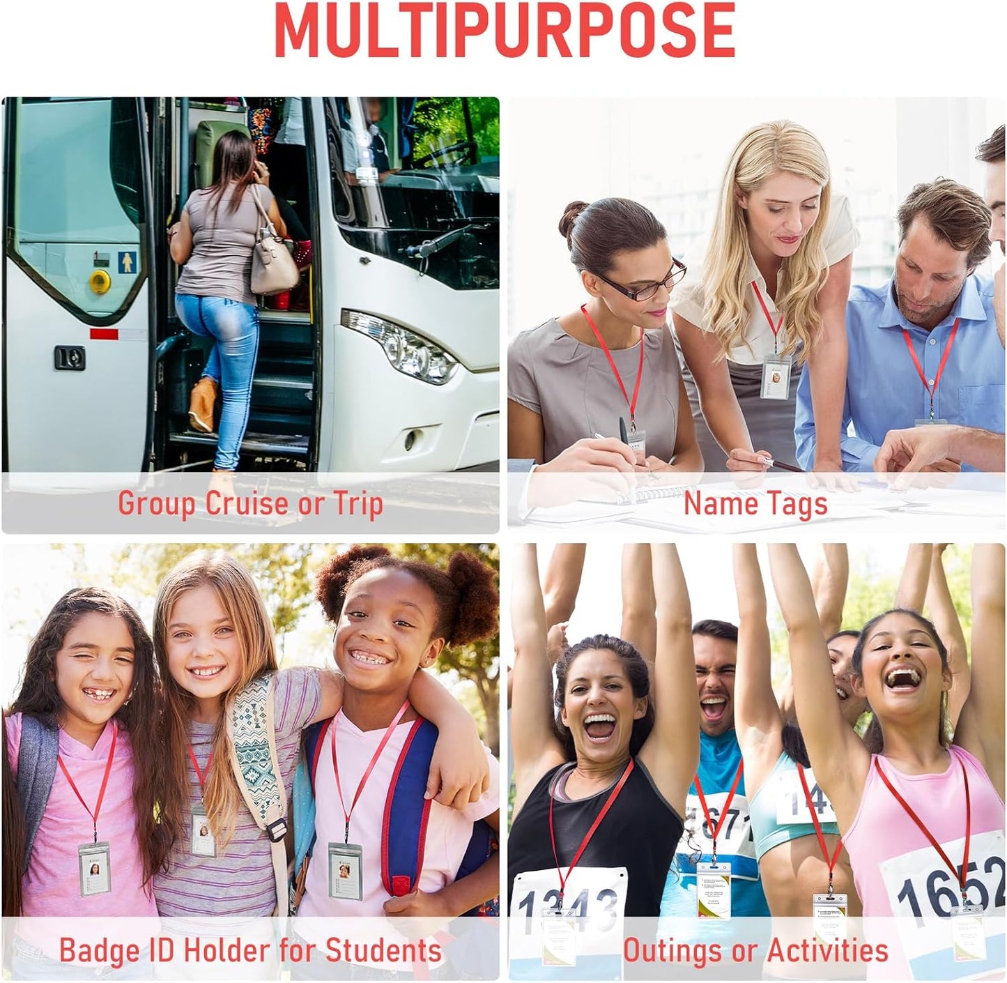 Fumete 100 Sets Name Tag Lanyards with ID Badge Holder Durable Clear Cruise Teacher Lanyards with Plastic Waterproof ID Badge Holders Bulk for Adults Teacher School Office Ship Cards(Red)