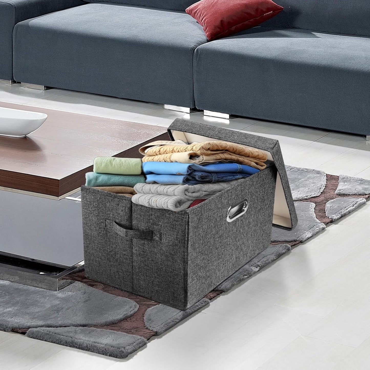 TYEERS Large Storage Bins with Lids, Collapsible, Washable, Fabric Storage Boxes for Organizing, 17.3x11.8x11.4 inches, 5 Pack, Black