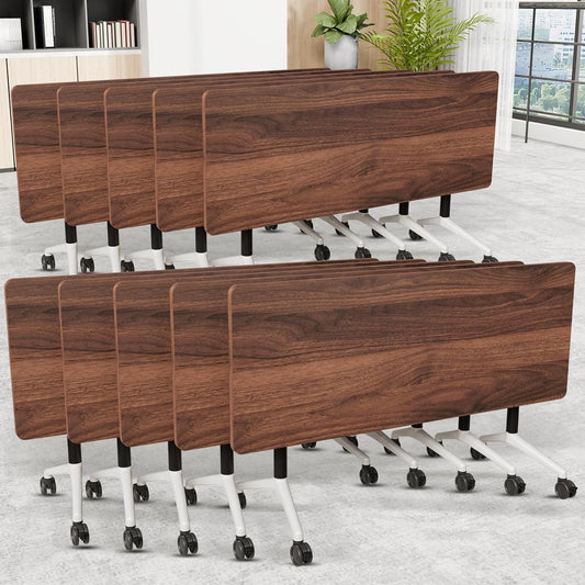 Folding Conference Room Table, Modern Conference Tables with Wheels, Large Rectangular Mobile Training Tables for Office Classroom, Foldable Modular Boardroom Seminar Table (10pack L70.9in)