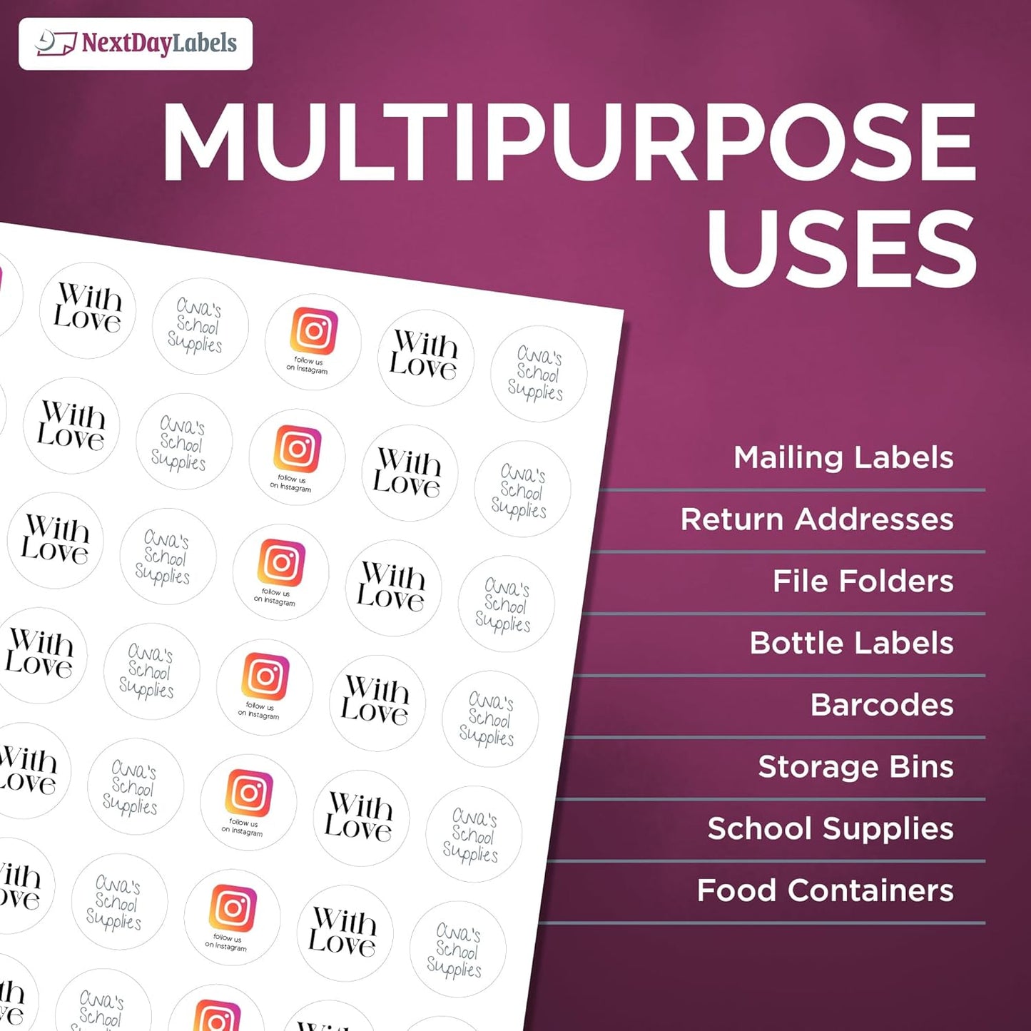 NextDayLabels - Laser/Ink Jet White Labels (1" Round - 63 Per Page | 6300 Labels)