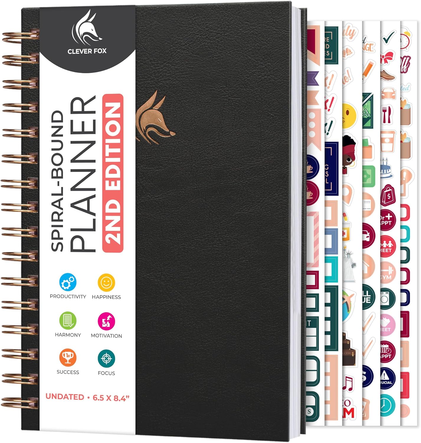 Clever Fox Planner 2nd Edition Spiral – Colorful Weekly & Monthly Goal Planner, Time Management & Productivity Organizer, Undated (Black)