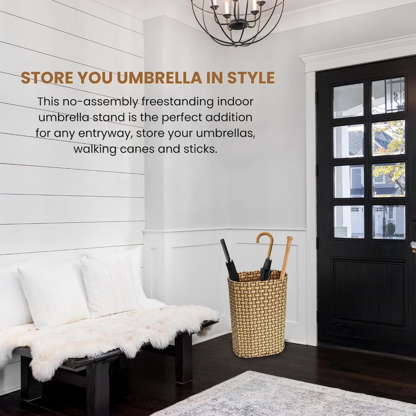 Umbrella Holder Entryway Umbrella Stand Indoor Entryway 6.7x17.3 Wicker Umbrella Bucket Basket Narrow Tall Umbrella Storage Bin Woven Faux Rattan Cane Holder Stands (Brown & Natural)