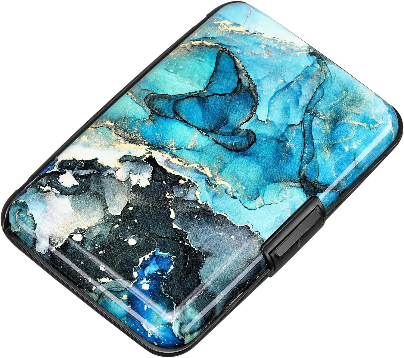 ELFISH RFID Blocking Credit Card Protector Aluminum ID Case Hard Shell Business Card Holders Metal Wallet for Men or Women (Graygreen Marble)