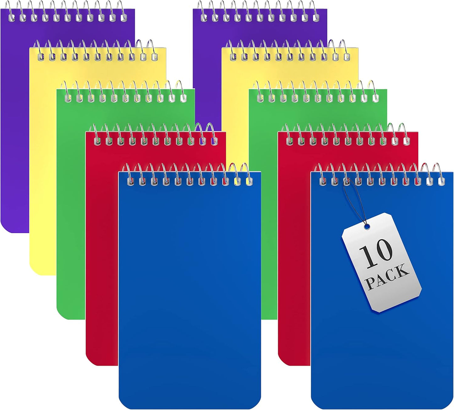 Small Notebooks, Spiral Notepads 3x5" - (Pack of 10) Pocket Notebook, Memo Pads For Home, Office, College, School - Lined College Ruled Paper - 5 Colored Notebooks, 75 Sheets Per Notebook