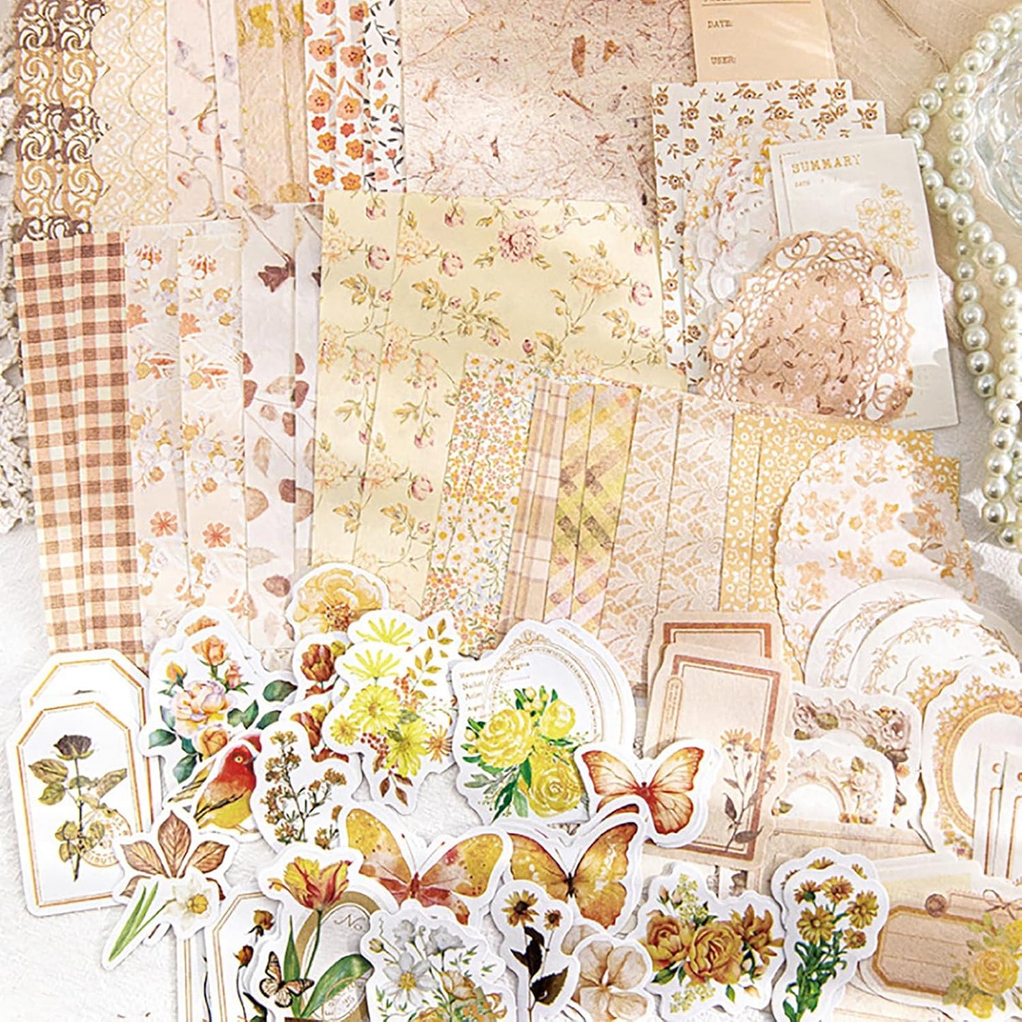 Doraking 100pcs Vintage Floral Scrapbook Paper Journaling Stickers Assorted Set, Material Paper Memo Junk Journal Supplies for Bullet Journaling Retro Crafts Planner Collage Card Album