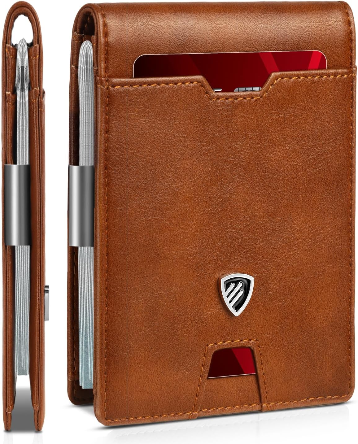 RUNBOX Mens Slim Wallet with Money Clip RFID Blocking Bifold Credit Card Holder for Men with Gift Box