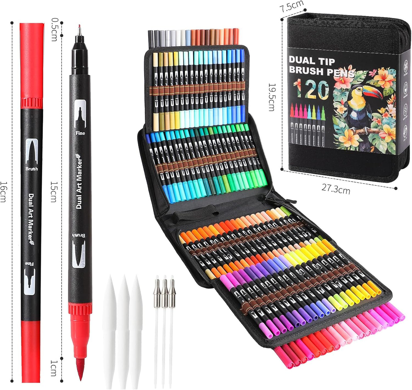 Double Brush Marker Pens, 120 Colors Art Markers Set with Fine Tip and Brush Tip for Kids Adult Coloring Book Hand Lettering Calligraphy Drawing Art Supplies Kit