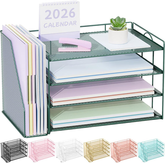 Spacrea Paper Organizer, Desk Organizers and Accessories for Desk with File organizer, Desk Accessories & Workspace Organizers for Office Supplies (Dark Green)