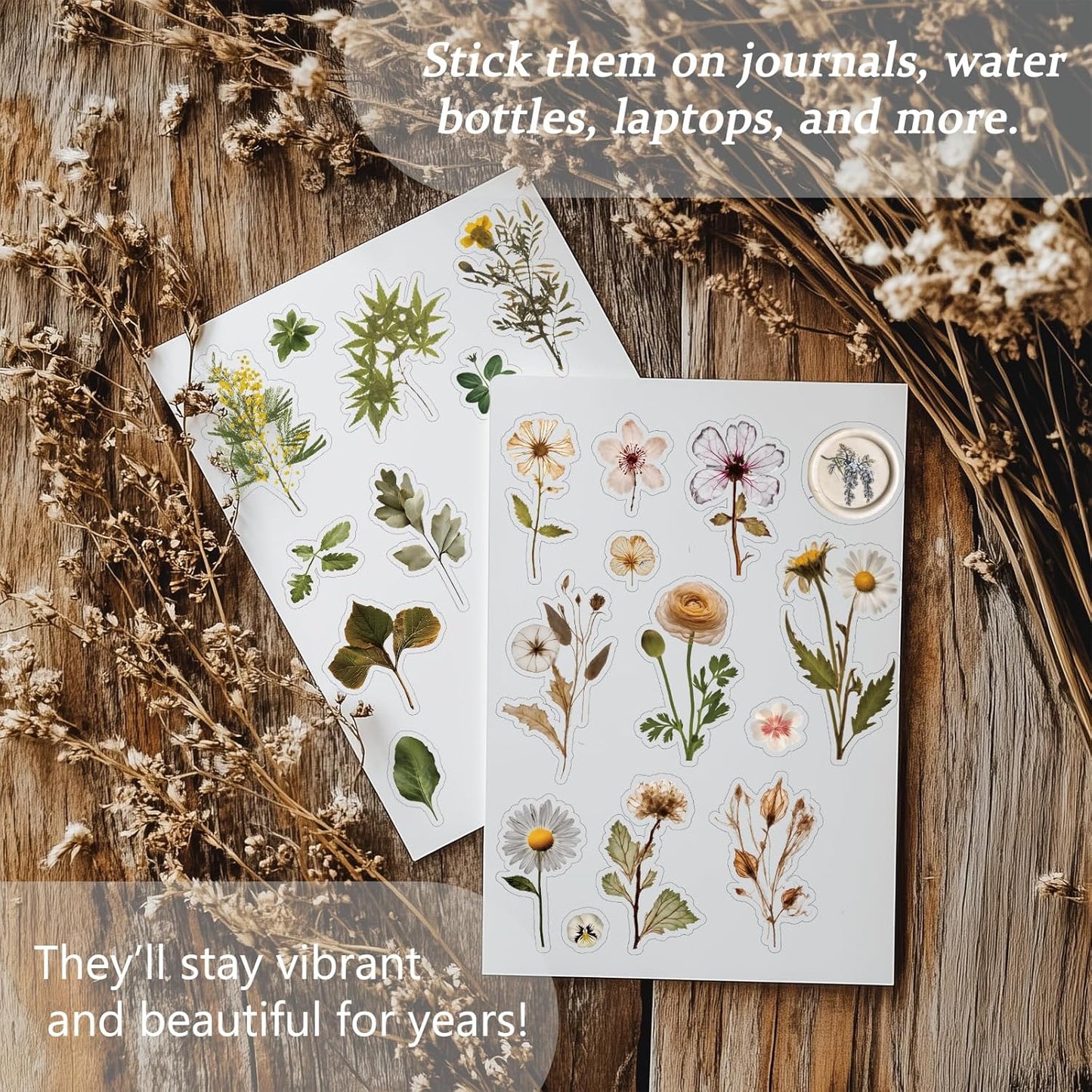 450 Pcs Flower Stickers for Scrapbook Supplies, Dried Pressed Flowers Scrapbook, Natural Flower Stickers for Scrapbooking, Planner, Junk Journal, Bullet Journal