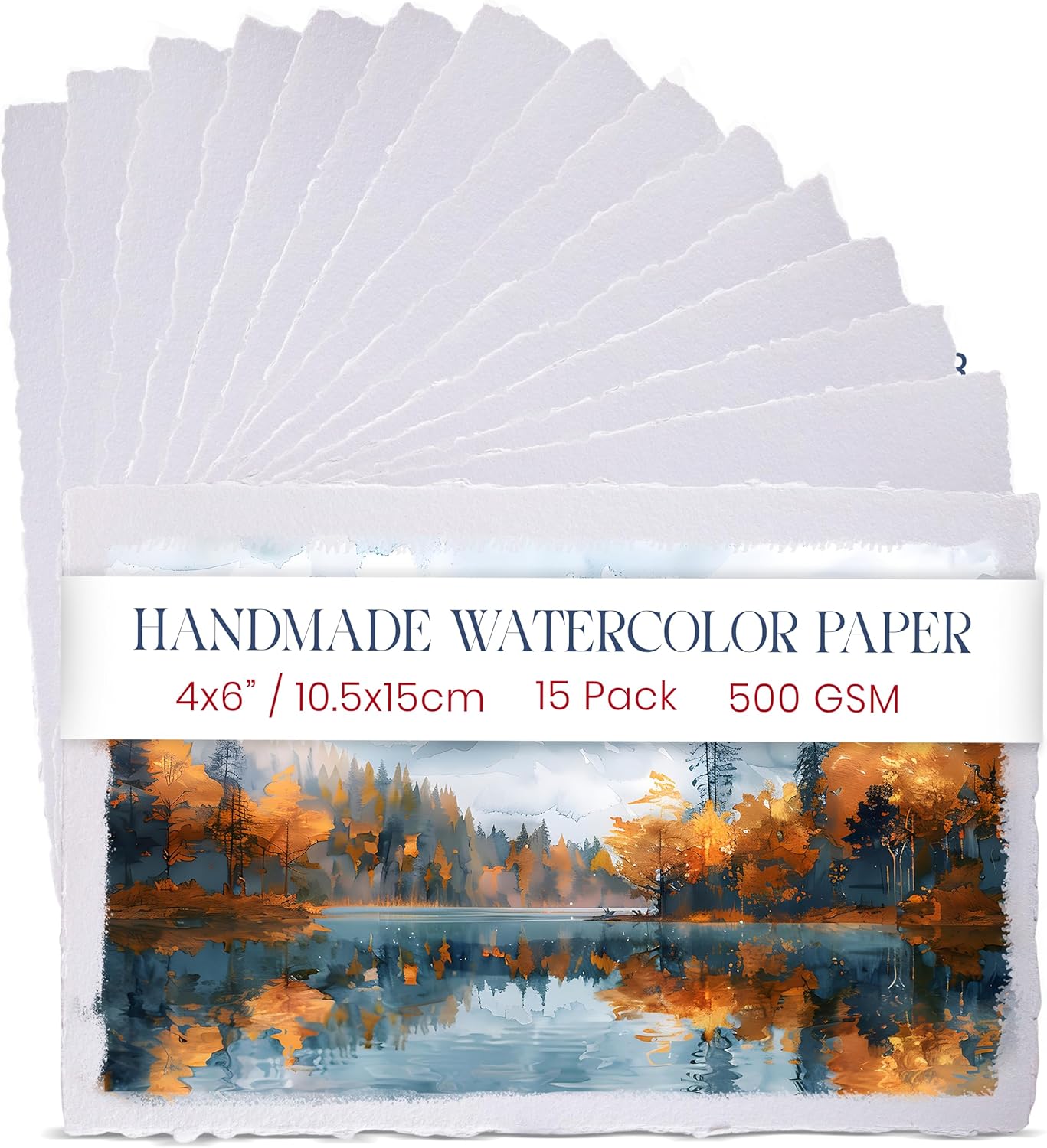 Wanderings Thick Handmade Watercolor Paper with Deckled Edge - A6, 4x6-500GSM Premium White Cold-Pressed Textured Mixed Media Paper Made with Recycled Cotton - 15 Loose Leaf Sheets