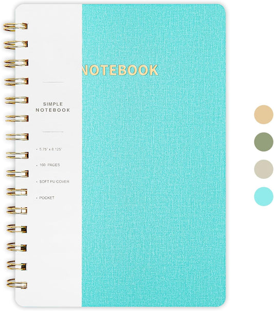 Lined Spiral Notebook College Ruled A5 Journal Book for Note Taking, 160 Pages Writing Journal for Office and Home School Supplies 5.75x8.125 inch - MintGreen