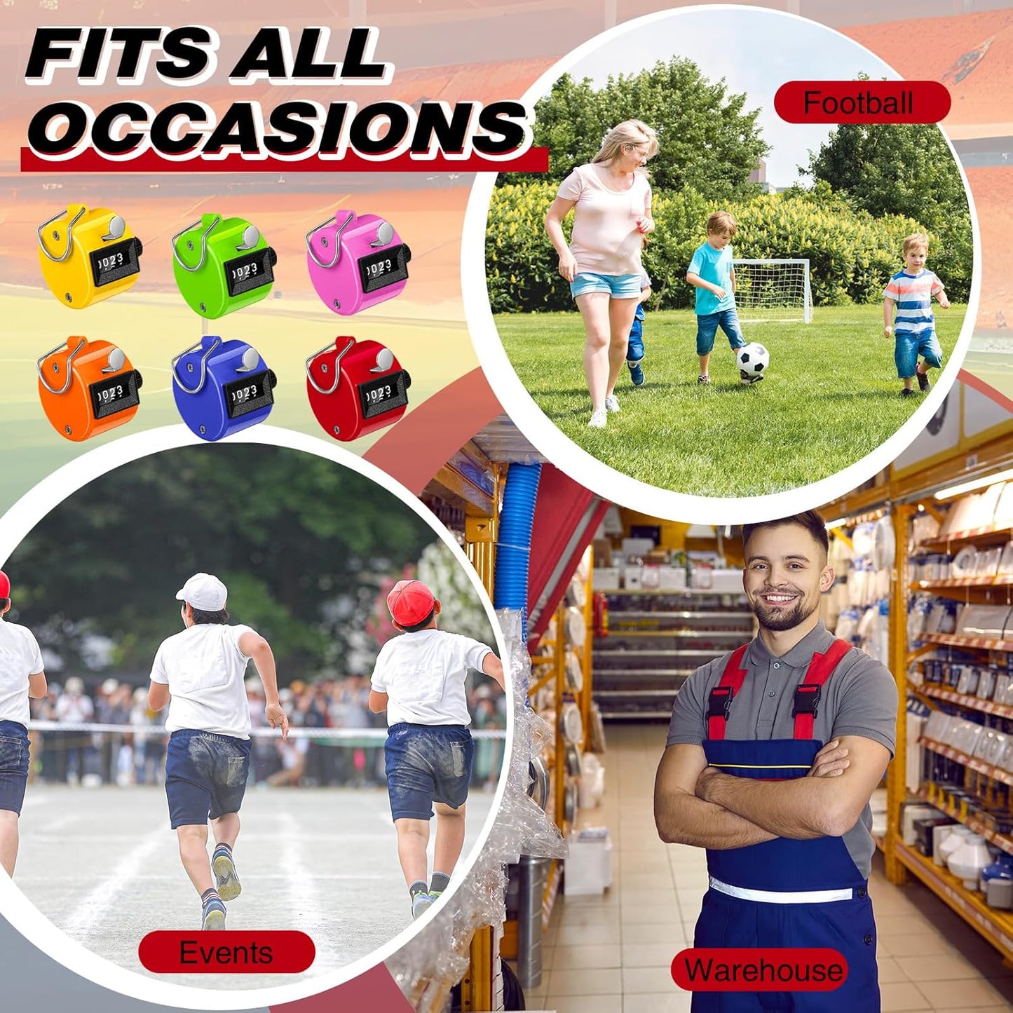 12 Pcs Handheld Tally Counter, 4 Digit Number Clicker Counter, Metal Hand Mechanical Register for Coaching, Knitting, People, Golf and Row