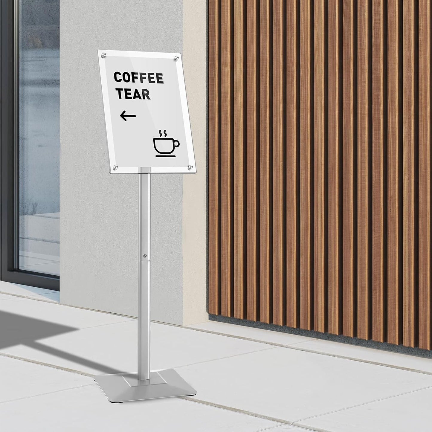 DISPLAYSWORKER Adjustable Heavy Duty Pedestal Acrylic Sign holder floor Stand,sign stand poster stand ,Standing Floor for 11 x 17 inch,Silver (silver, acrylic frame 11-x-17-inch)