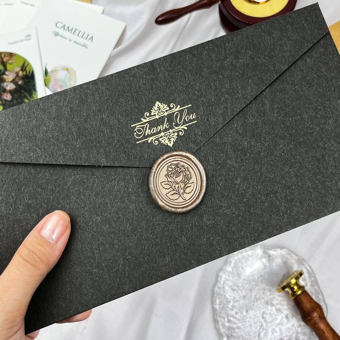 25Pcs Wax Seal Stickers Handmade Envelope Seals Self Adhesive Wax Stickers for Wedding Party Invitations, Envelope, Gift Wrap, Christmas(Rose Style, Champagne Gold)