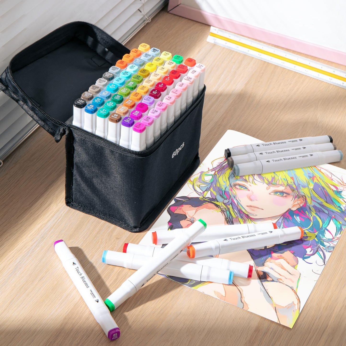 Y YOMA 60 Color Alcohol Markers Dual Tip Art Drawing Coloring Marker Permanent Sketch School Supplies Aesthetic Gift for Kids Adults Comic Anime Manga Illustration