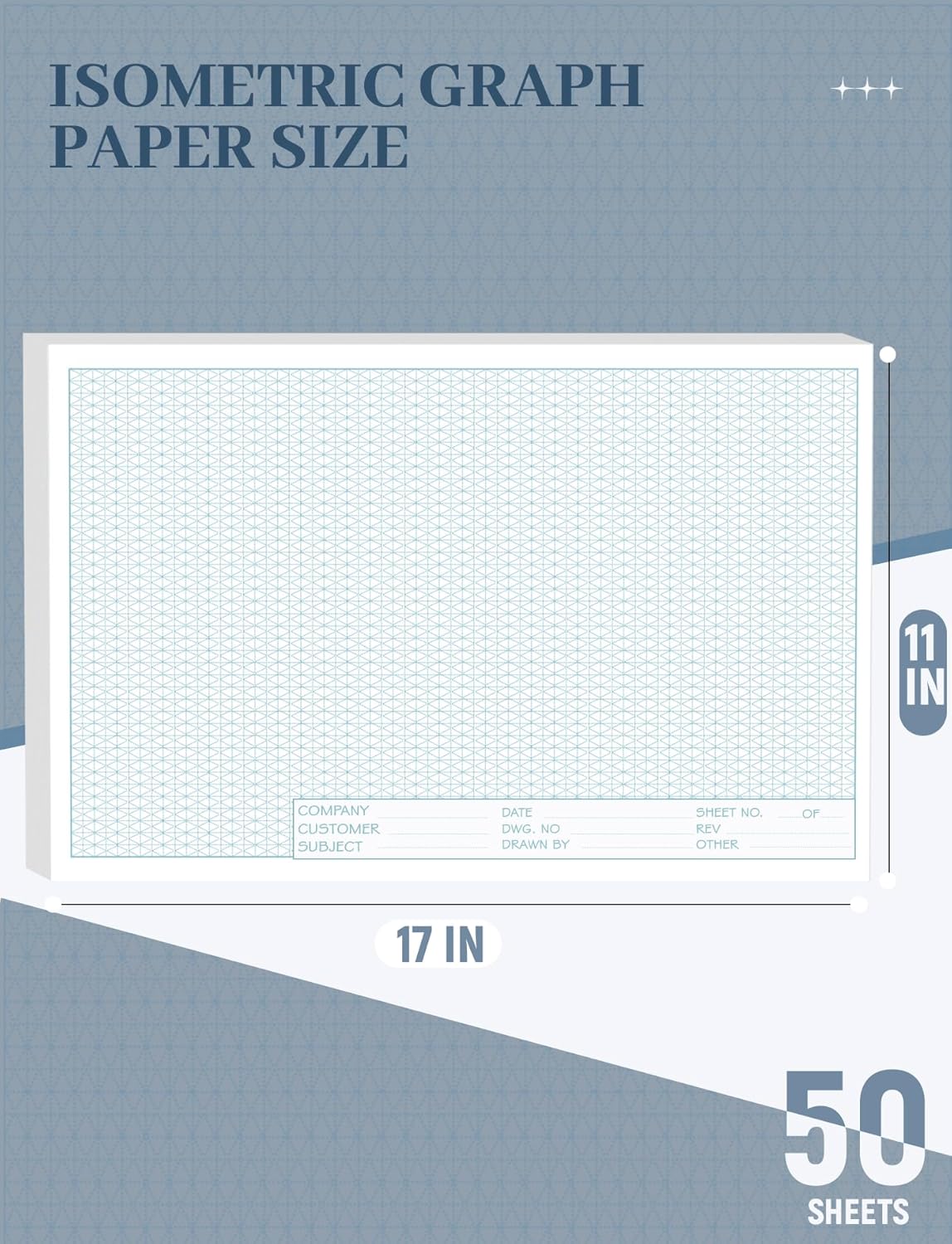 Isometric Graph Paper 11x17, 50 Sheets Large Graph Paper Pads, Top Landscape Glue Binding Blueprint Engineering Paper, Isometric Grid Paper 11x17 for Drafting, Architecture, Engineering and 3D Design