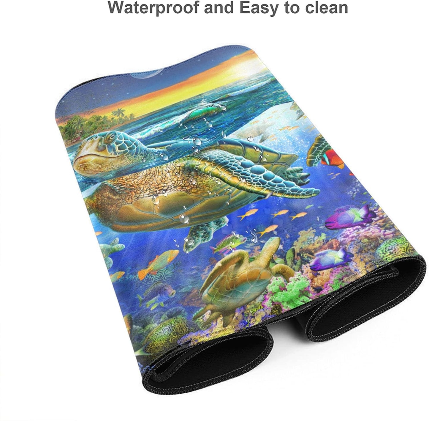 Desk Mat,Sea Turtle Extended Gaming Mouse Pad for Office Work & Game,Computer Keyboard Mouse Mat Desk Non-Slip Rubber Base Large Mousepad with Stitched Edges, 31.5x15.7inch